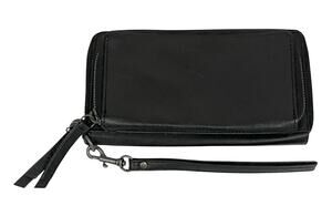 Lucky Brand Black Leather Zip-Around Wristlet Wallet Card Slots Organizer